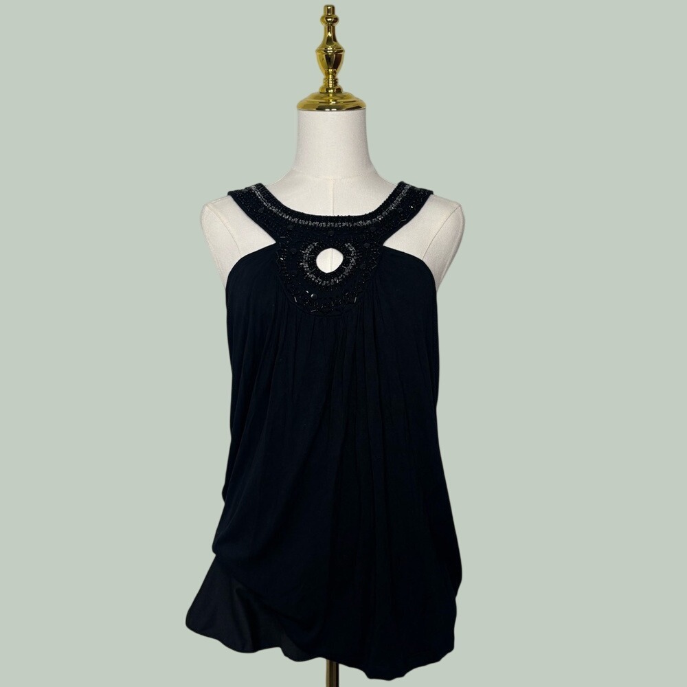 cupio beaded formal black halter top boho y2k coquette fairycore chic old money